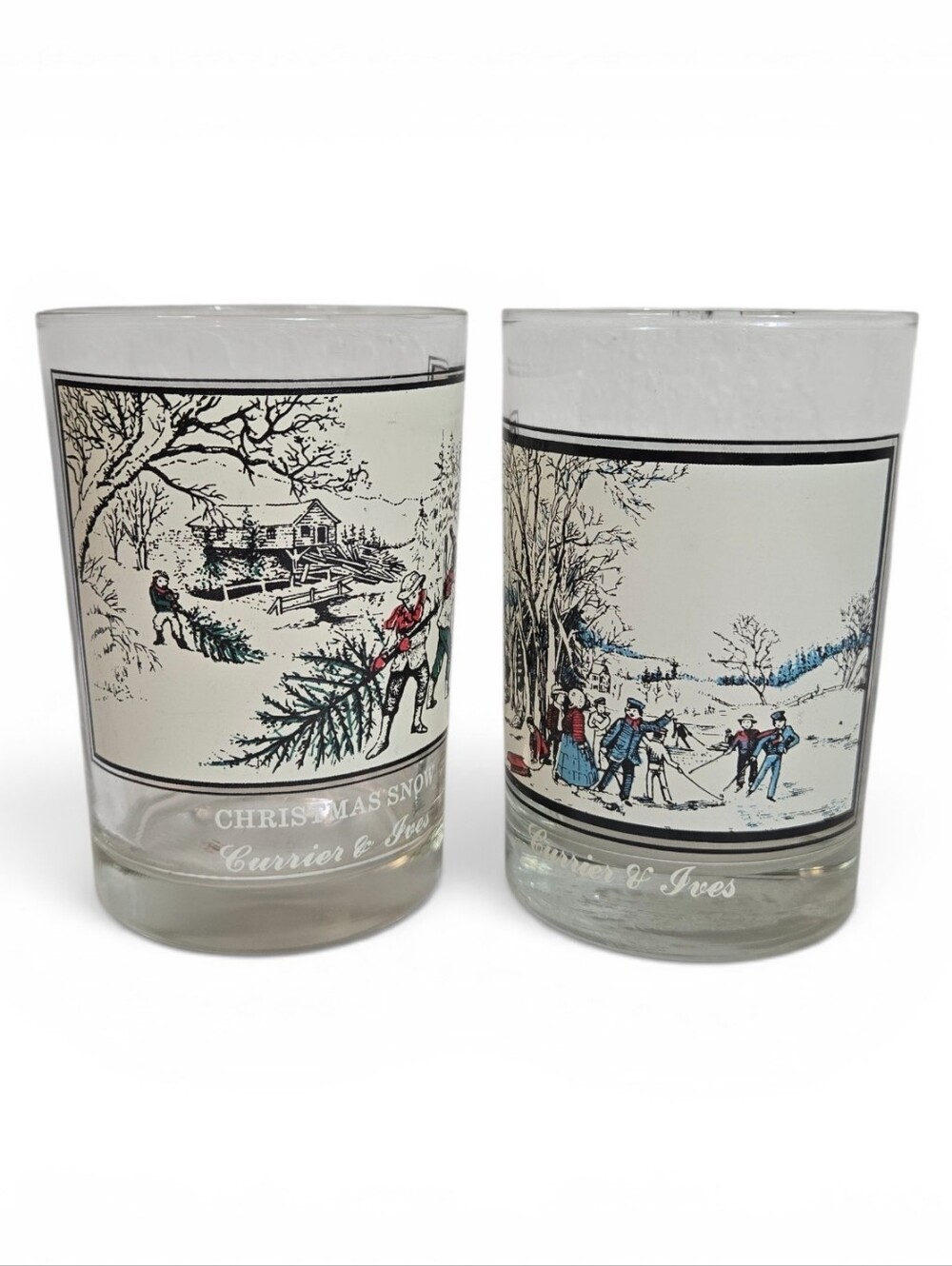 Vintage Currier & Ives Winter Pastimes & Christmas Tumblers - Set Of 2 | 1978